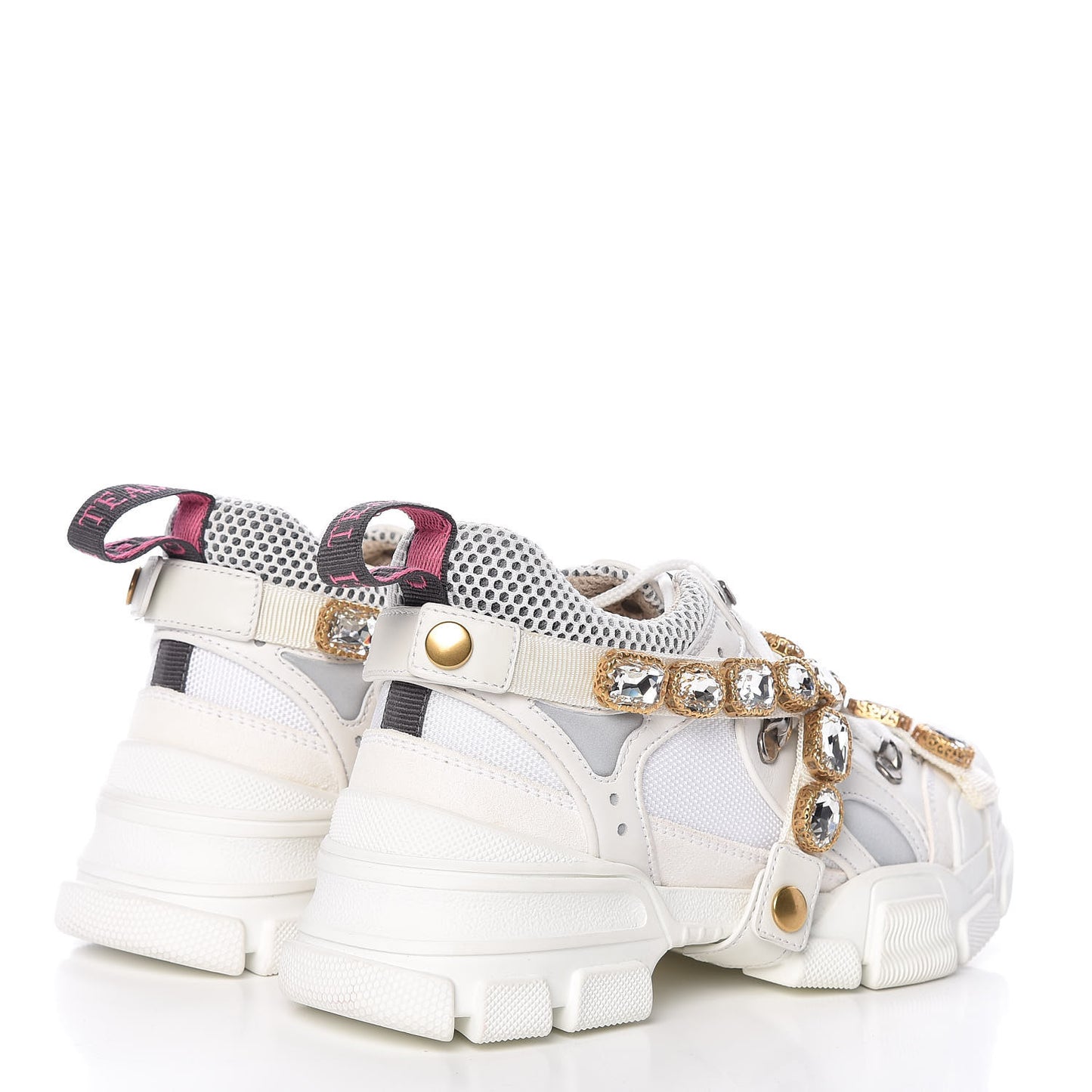 X SEGA Mesh Calfskin Suede Removable Crystals Womens Flashtrek Sneakers 36 Great White