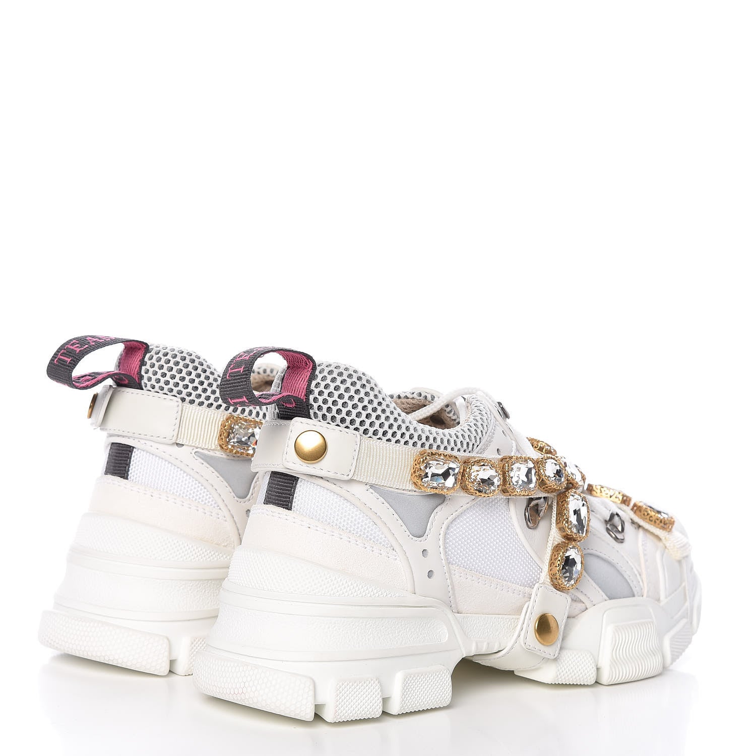 Gucci X SEGA Mesh Calfskin Suede Removable Crystals Womens Flashtrek Sneakers 36 Great White 4 of 10