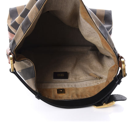 Fendi Pequin Cuoio Vegetale Large Hobo Tobacco Black Cuoio 5 of 15