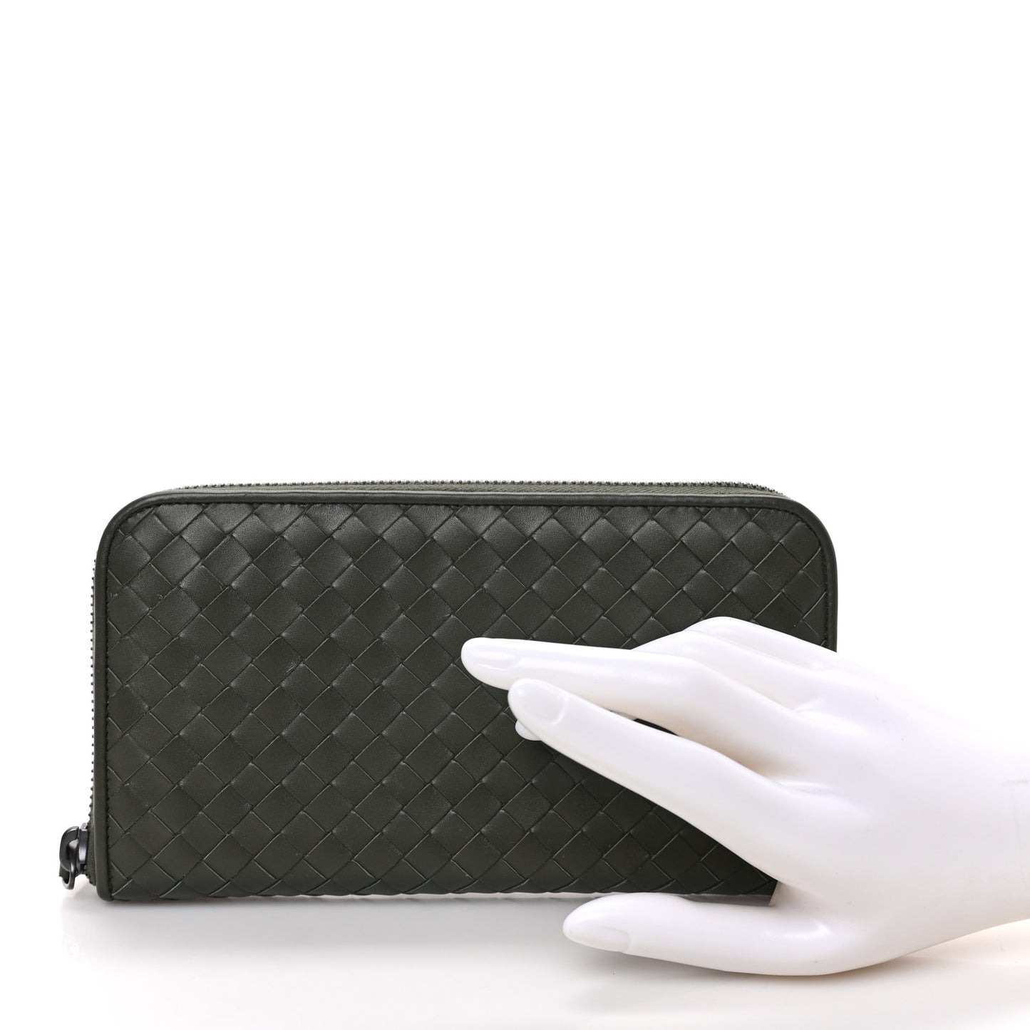 Nappa Intrecciato Zip Around Wallet Khaki