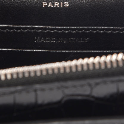 Saint Laurent Calfskin Crocodile Embossed Monogram Sunset Chain Wallet Black 7 of 11