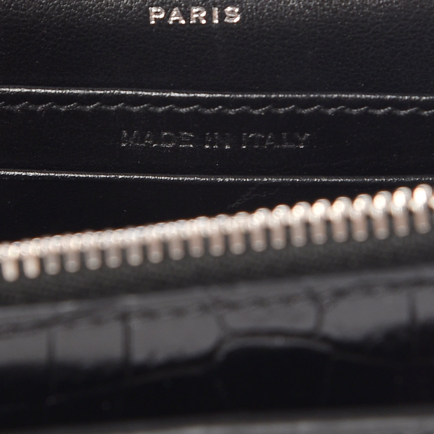 Saint Laurent Calfskin Crocodile Embossed Monogram Sunset Chain Wallet Black 7 of 11