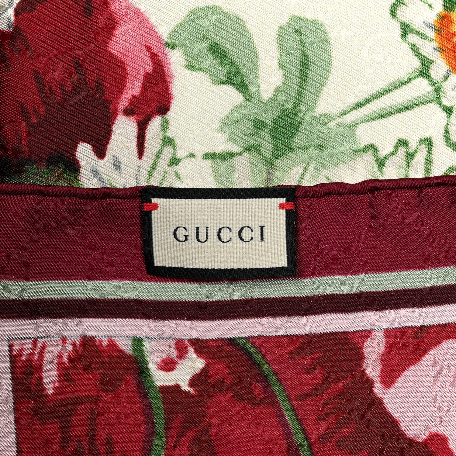 Gucci Silk Jacquard GG Monogram Deep Love Square Scarf Ivory Red 3 of 3
