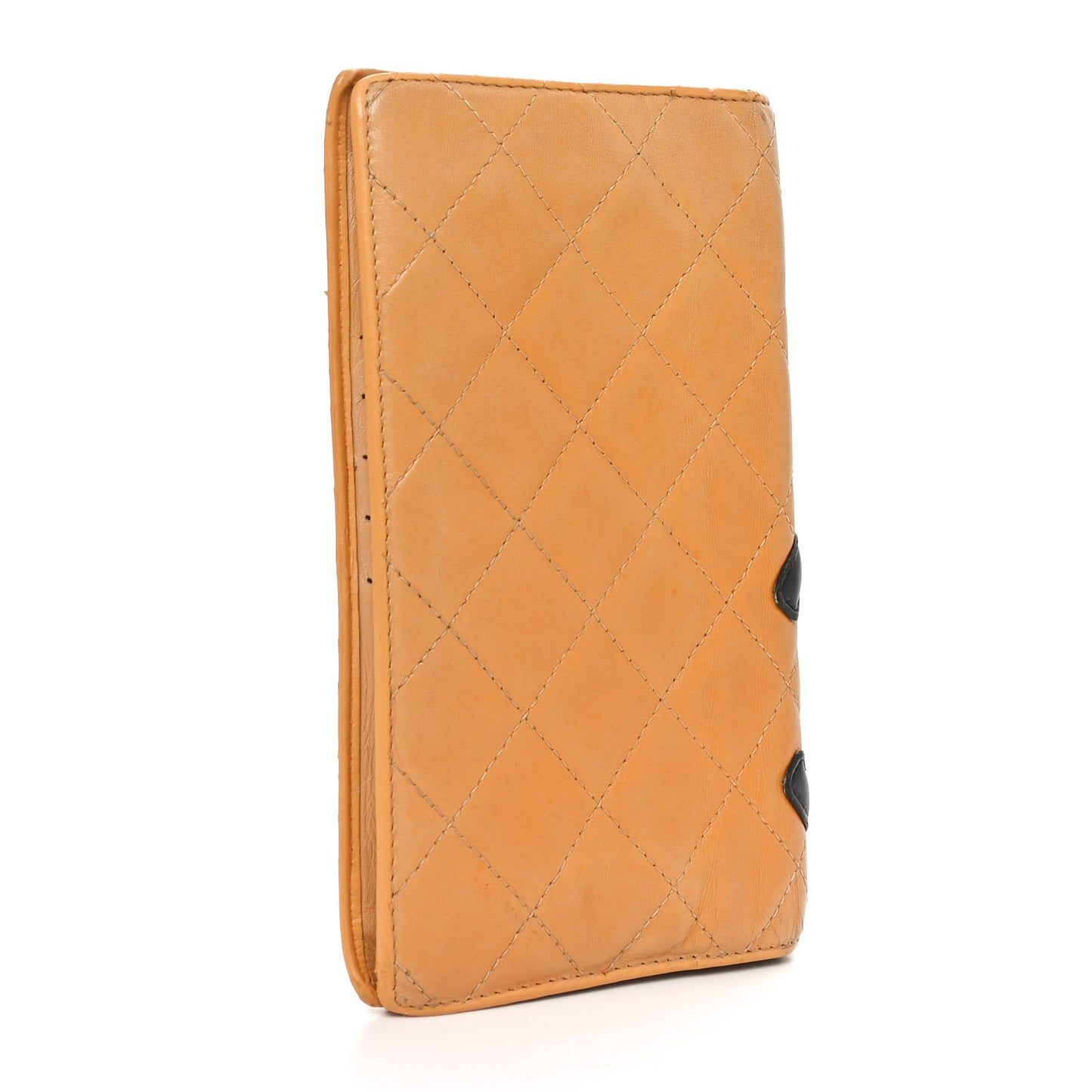 Calfskin Quilted Cambon Yen Wallet Beige Black