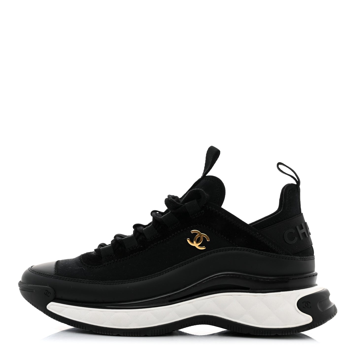 Velvet Calfskin Mixed Fibers CC Sneakers 38 Black