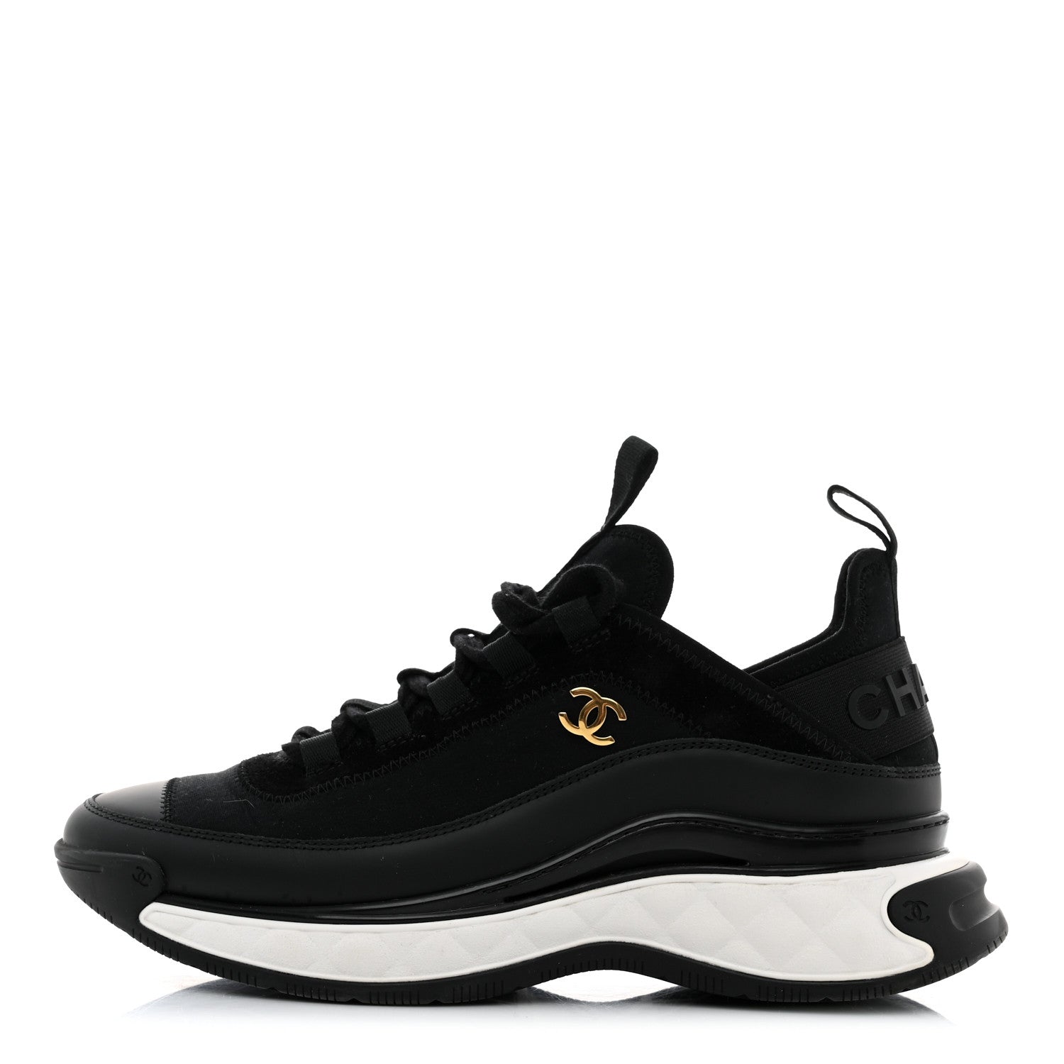 Chanel Velvet Calfskin Mixed Fibers CC Sneakers 38 Black 1 of 9