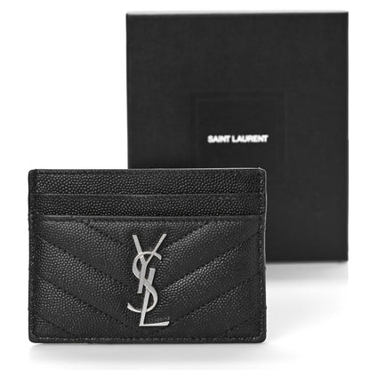 Saint Laurent Grain De Poudre Matelasse Chevron Monogram Credit Card Case Black 9 of 9