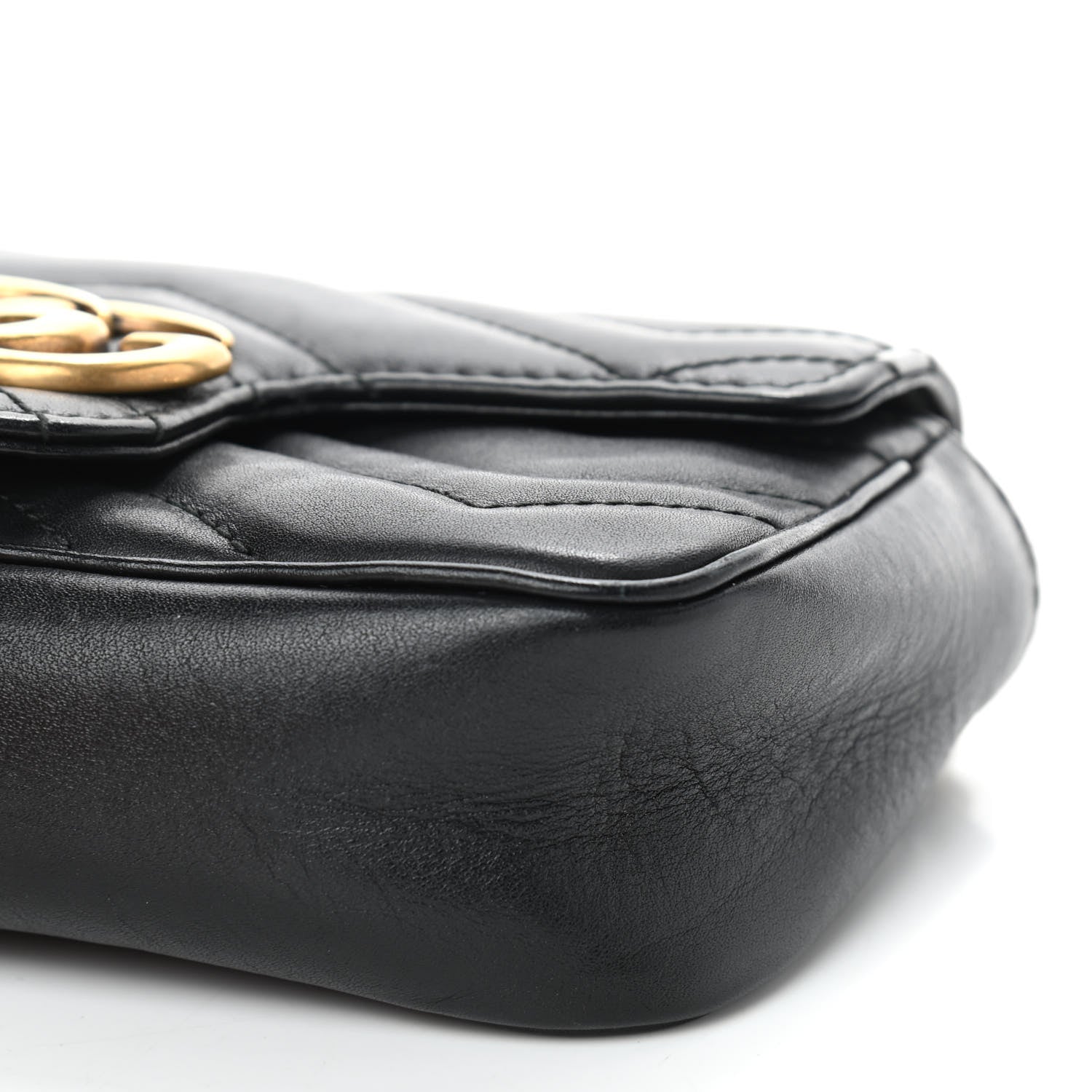 Gucci Calfskin Matelasse Super Mini GG Marmont Shoulder Bag Black 7 of 9