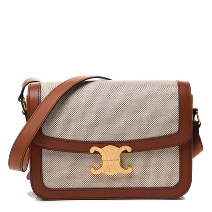 Celine Textile Natural Calfskin Medium Triomphe Bag White Tan 1 of 13