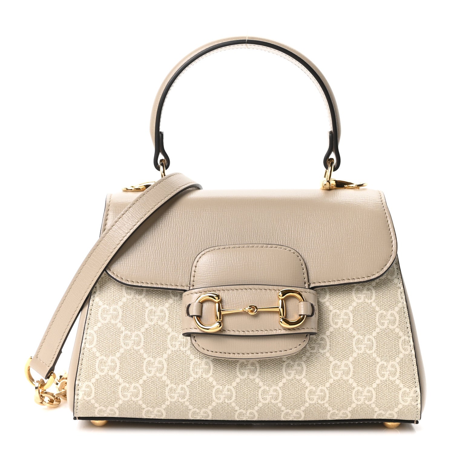 Gucci GG Supreme Monogram Azalea Calfskin Mini Horsebit 1955 Top Handle Flap Bag Beige Mystic White Oatmeal 1 of 10