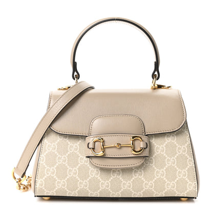 Gucci GG Supreme Monogram Azalea Calfskin Mini Horsebit 1955 Top Handle Flap Bag Beige Mystic White Oatmeal 1 of 10