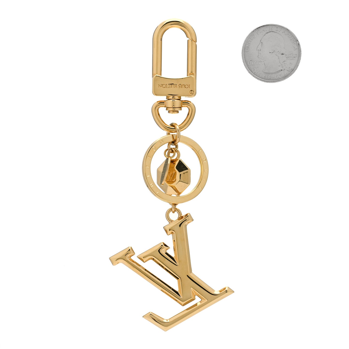 Metal LV Facettes Bag Charm Key Holder Gold