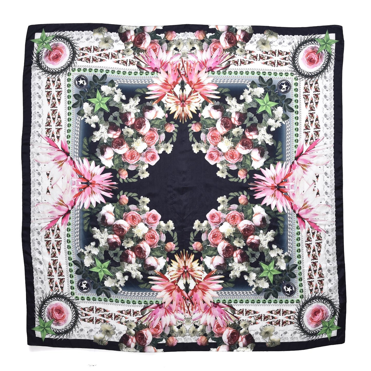 Cotton Silk Paradise Flowers Scarf Black