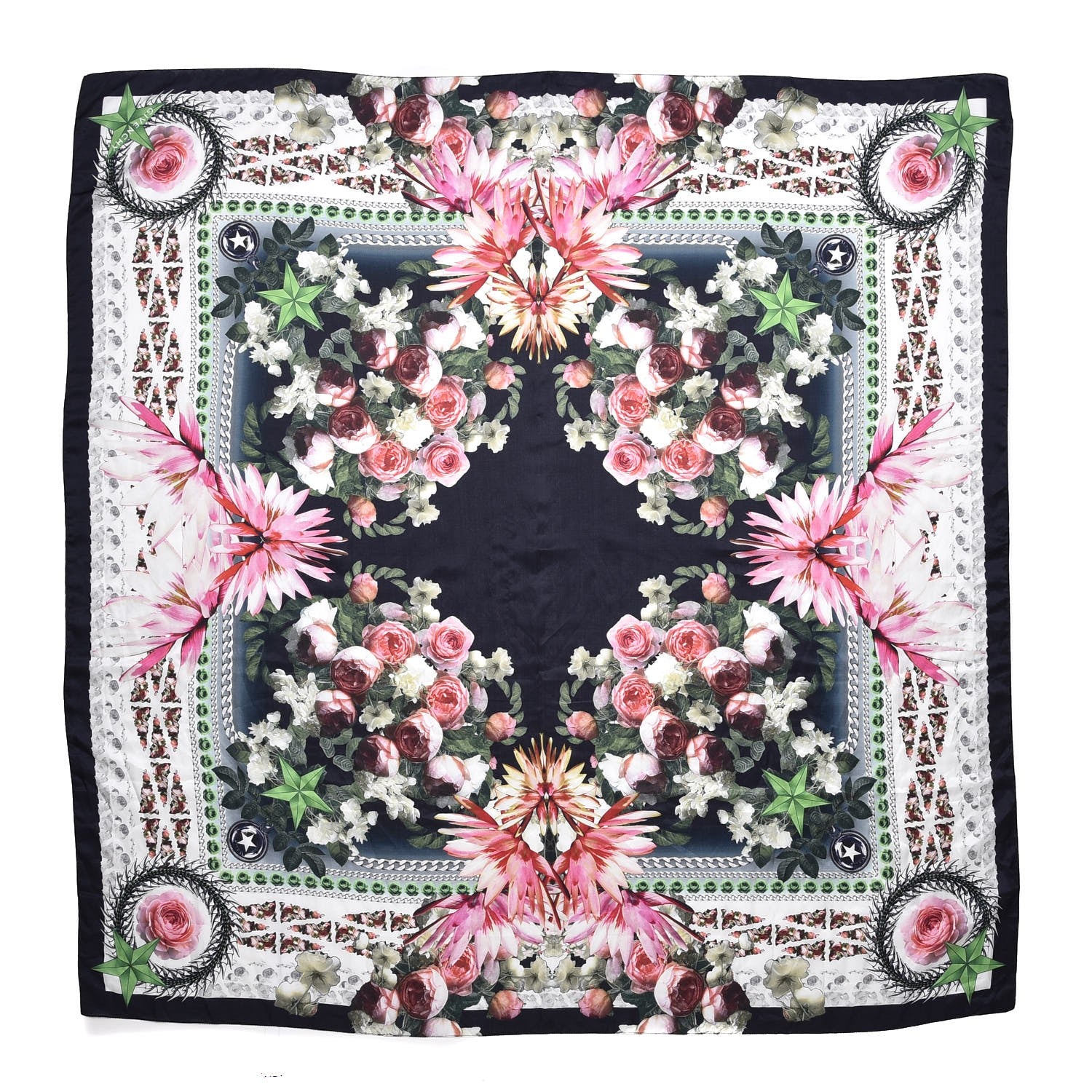 Givenchy Cotton Silk Paradise Flowers Scarf Black 1 of 4