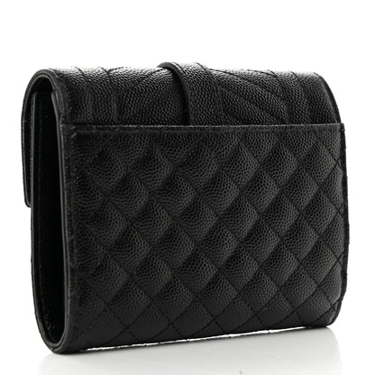 Saint Laurent Grain De Poudre Mixed Matelasse Triquilt Monogram Compact Tri Fold Wallet Black 3 of 7