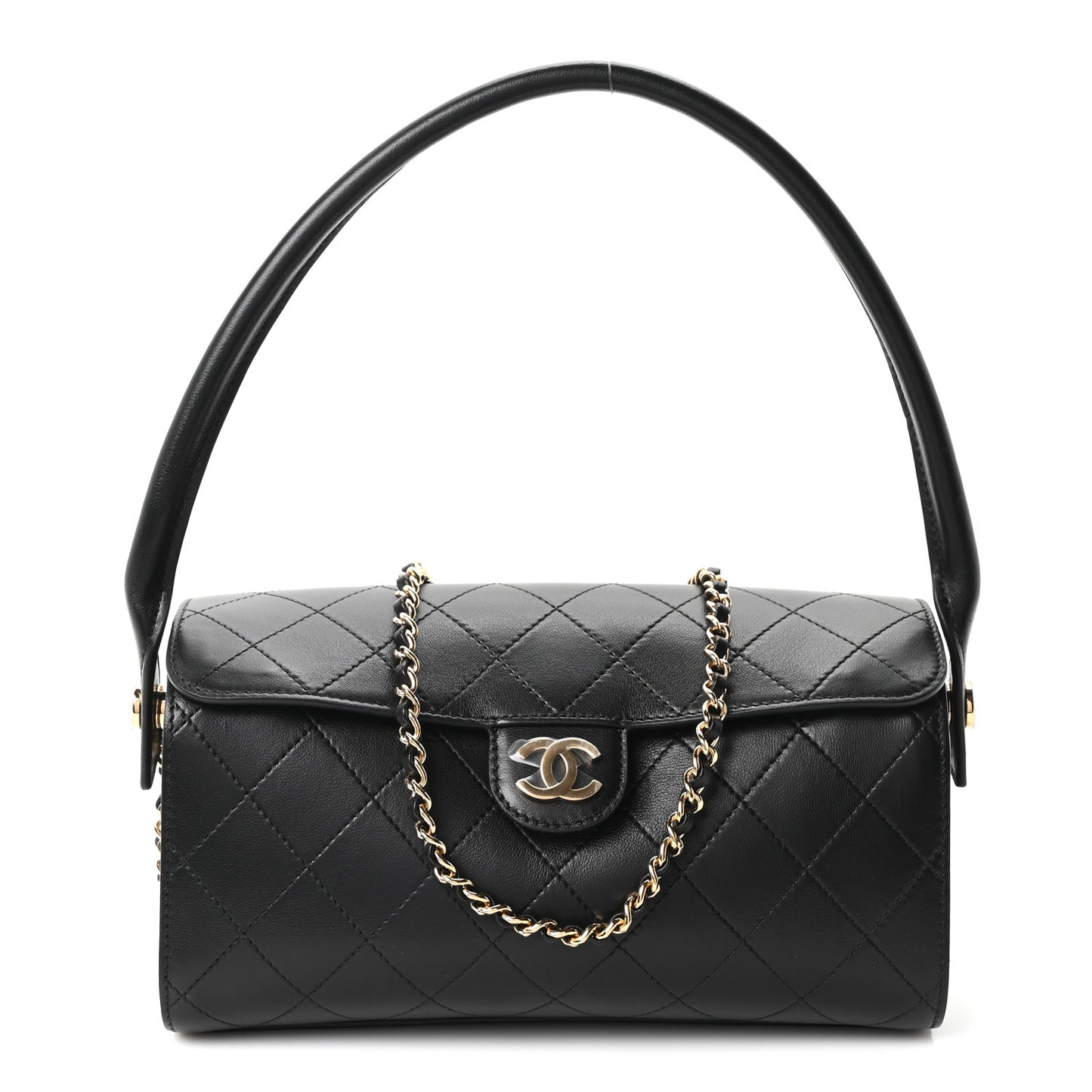 Lambskin Quilted Turn Around Clutch With Chain Black