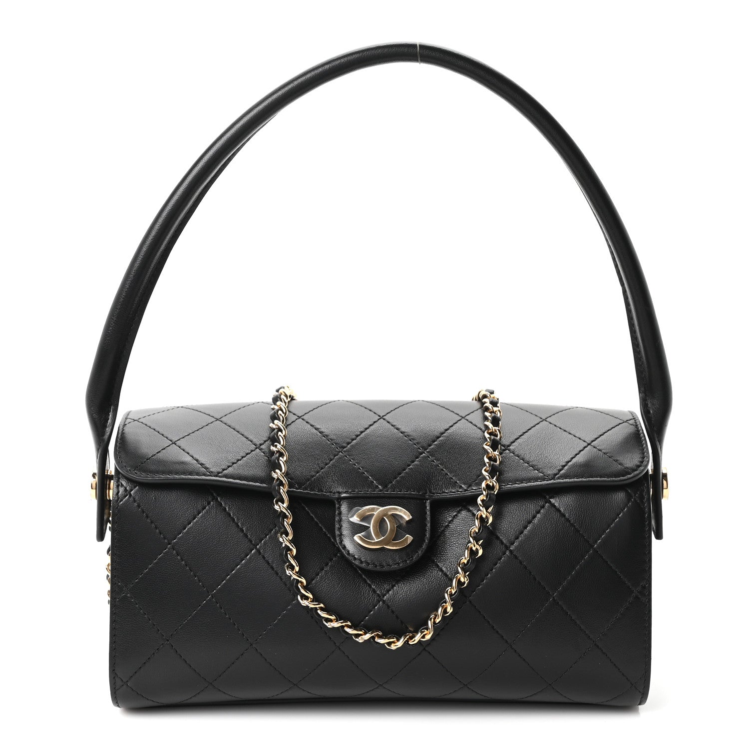 Chanel Lambskin Quilted Turn Around Clutch With Chain Black 1 of 11
