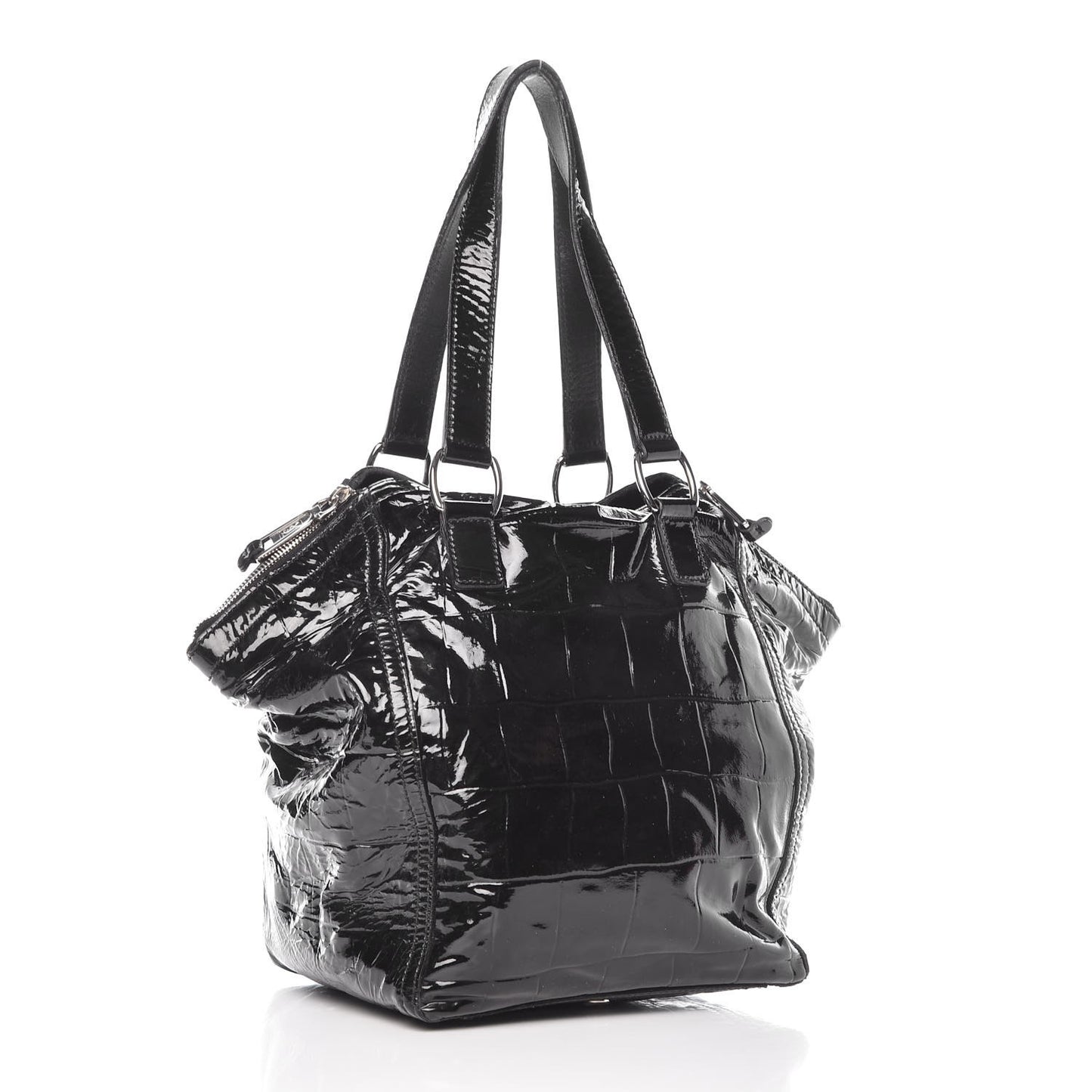 Patent Crocodile Embossed Small Downtown Tote Black