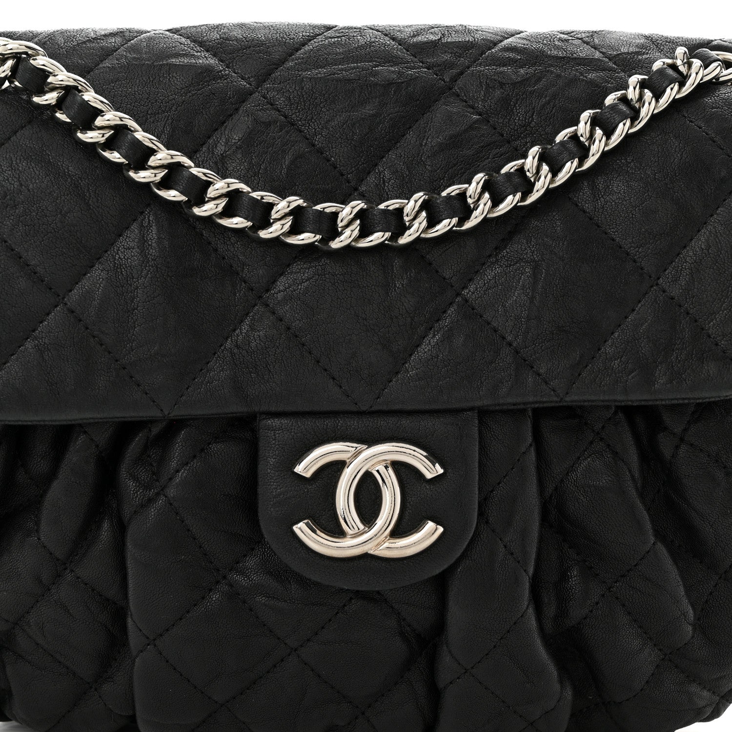 Chanel Washed Lambskin Quilted Medium Chain Around Messenger Black 8 of 10