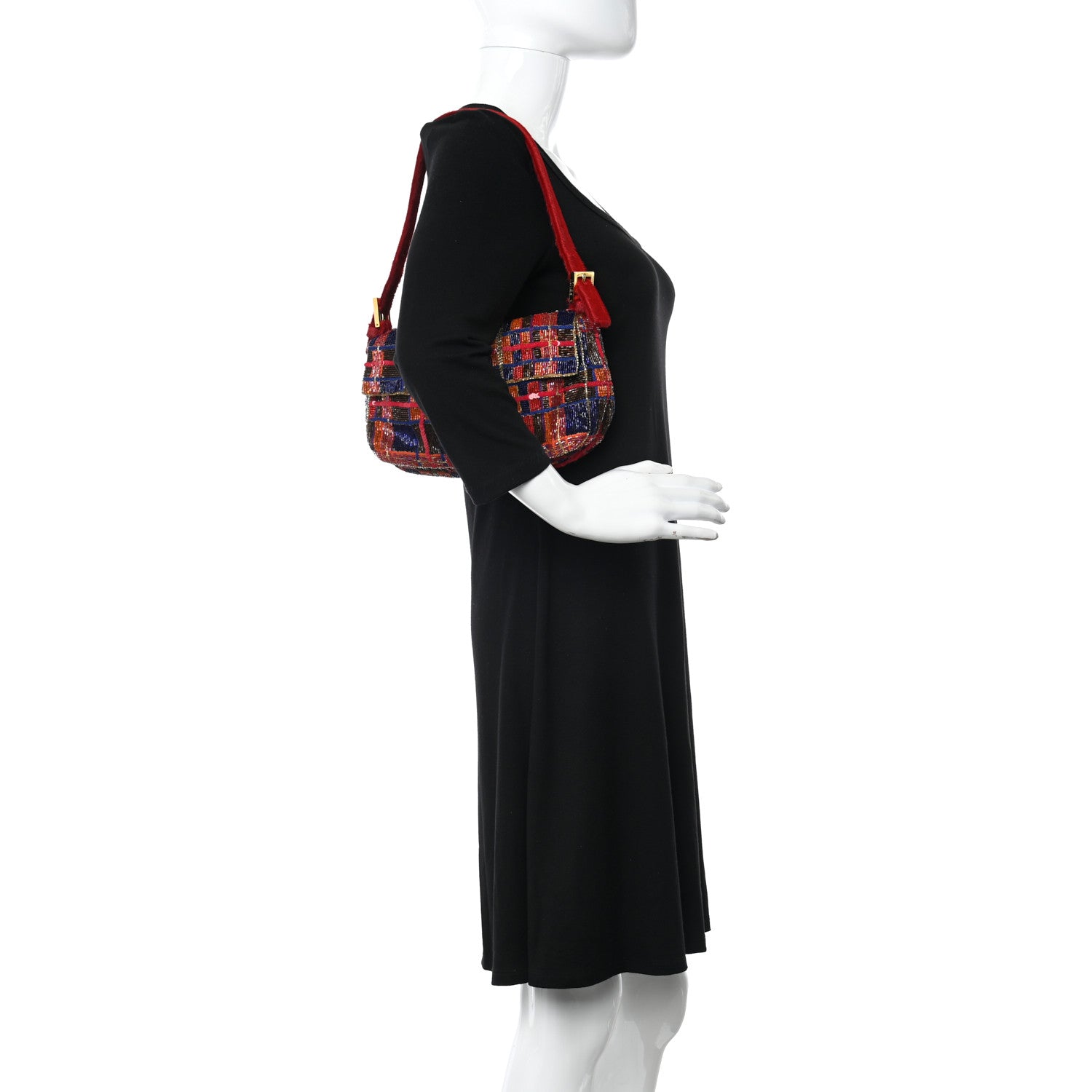 Fendi Satin Calf Hair Beaded Baguette Multicolor 2 of 11
