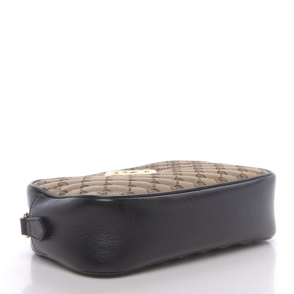 Gucci Monogram Matelasse Diagonal Small GG Marmont Chain Shoulder Bag Beige Black 4 of 11