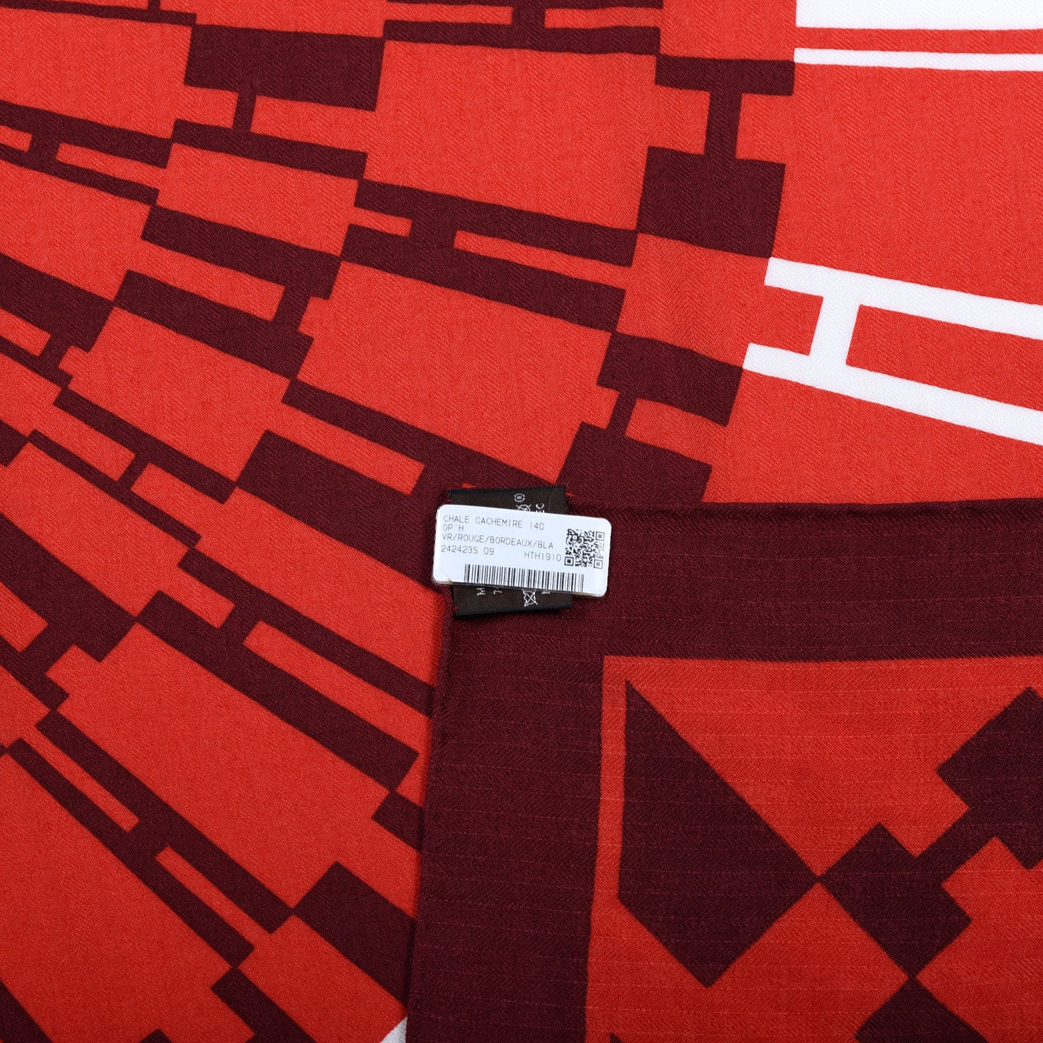 Hermes Cashmere Silk Op'H Shawl 140 Rouge Bordeaux Black 5 of 5