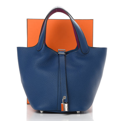 Hermes Taurillon Clemence Swift Eclat Picotin Lock 18 PM Deep Blue Anemone 12 of 12