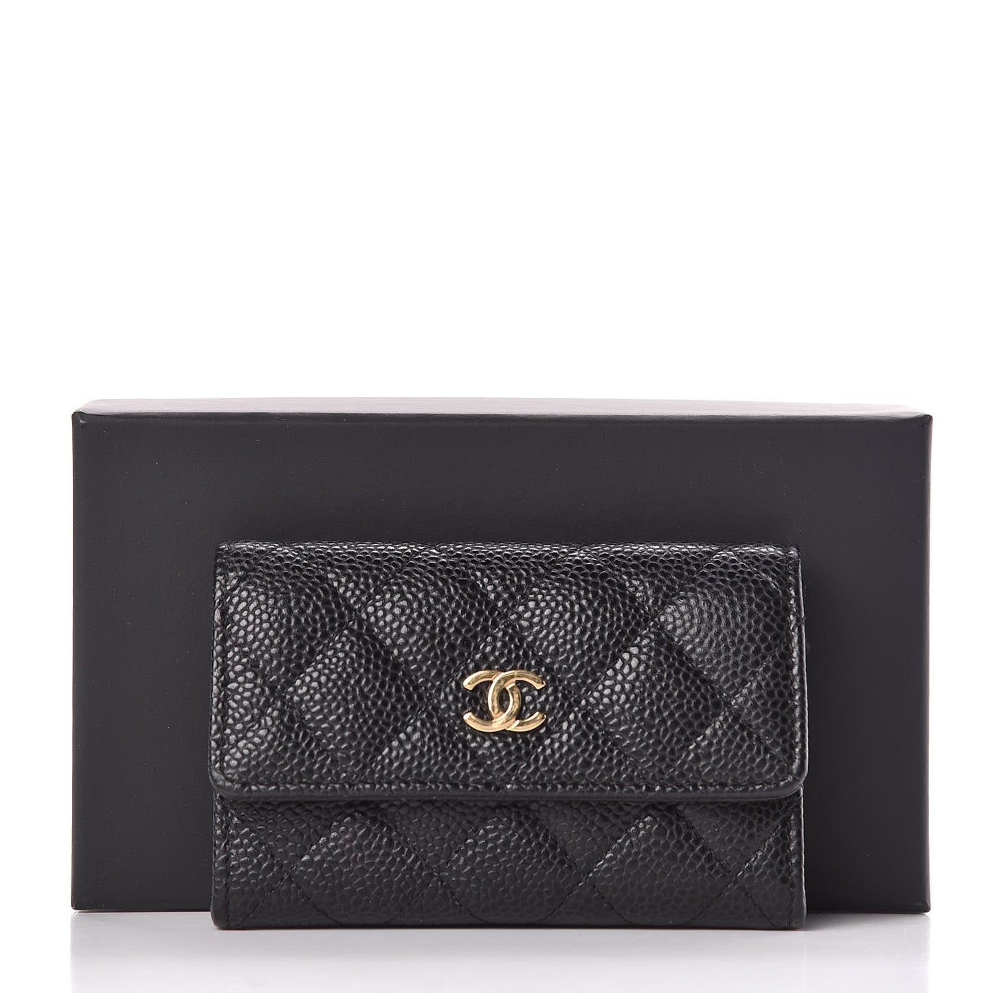 Caviar Quilted Flap Card Holder Black
