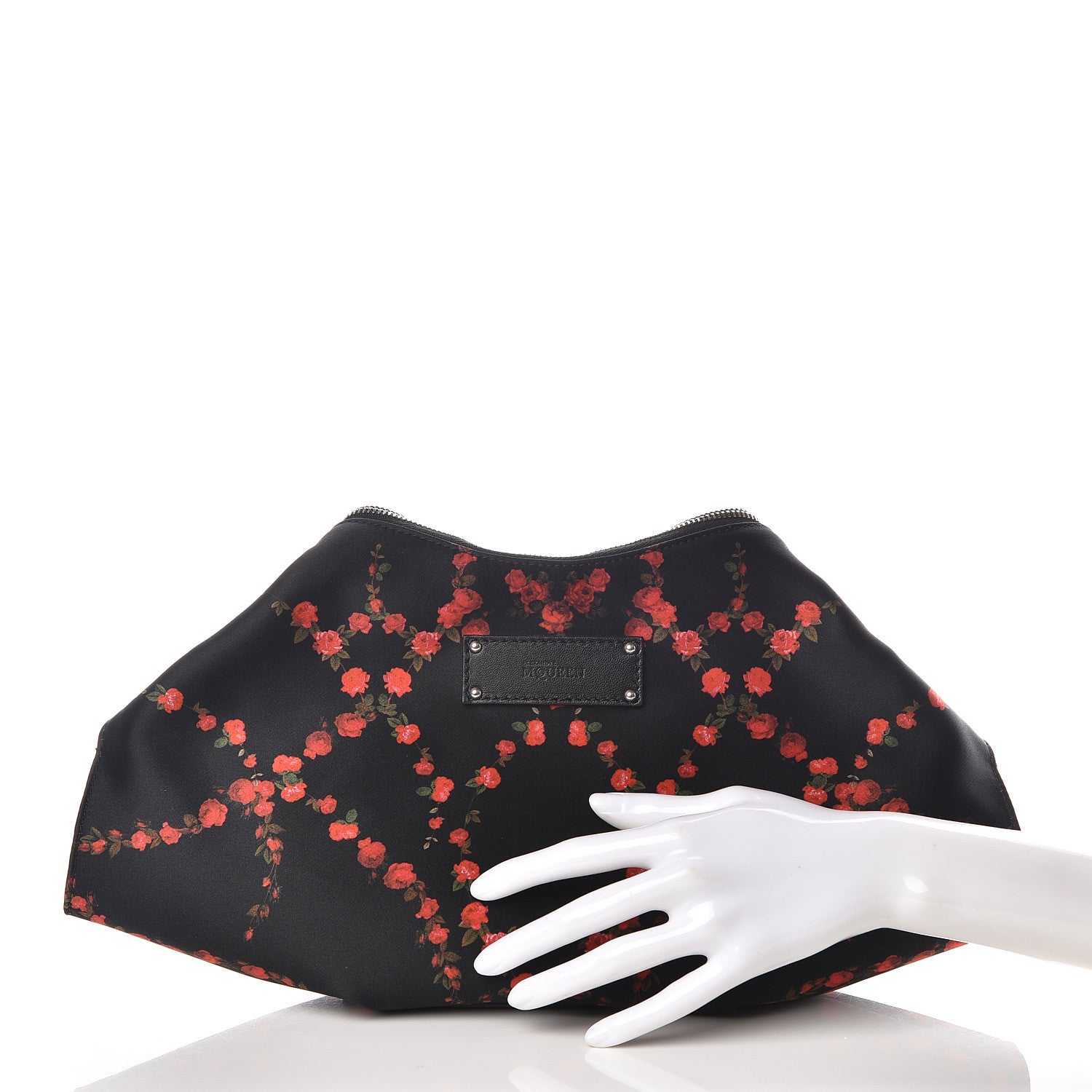 Alexander McQueen Silk Printed Roses De Manta Clutch Black Red 2 of 10