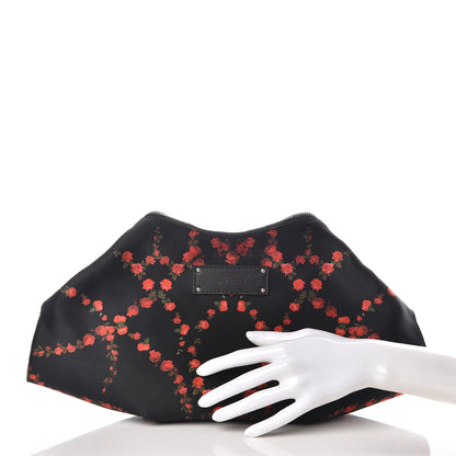 Alexander McQueen Silk Printed Roses De Manta Clutch Black Red 2 of 10