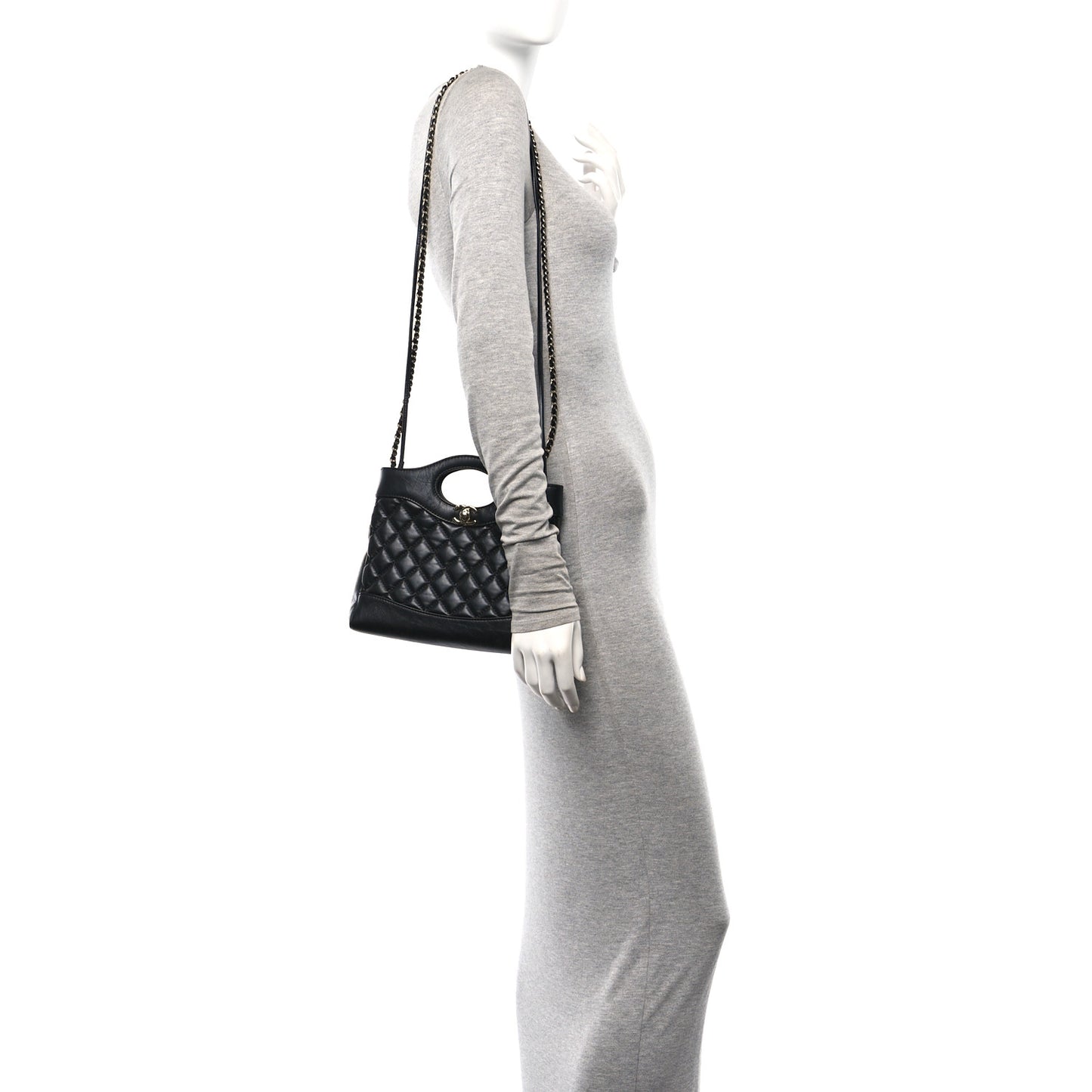 Aged Calfskin Quilted Mini 31 Shopping Bag Black