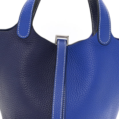 Hermes Taurillon Clemence Casaque Picotin Lock 18 PM Bleu Electrique Bleu Encre 8 of 13