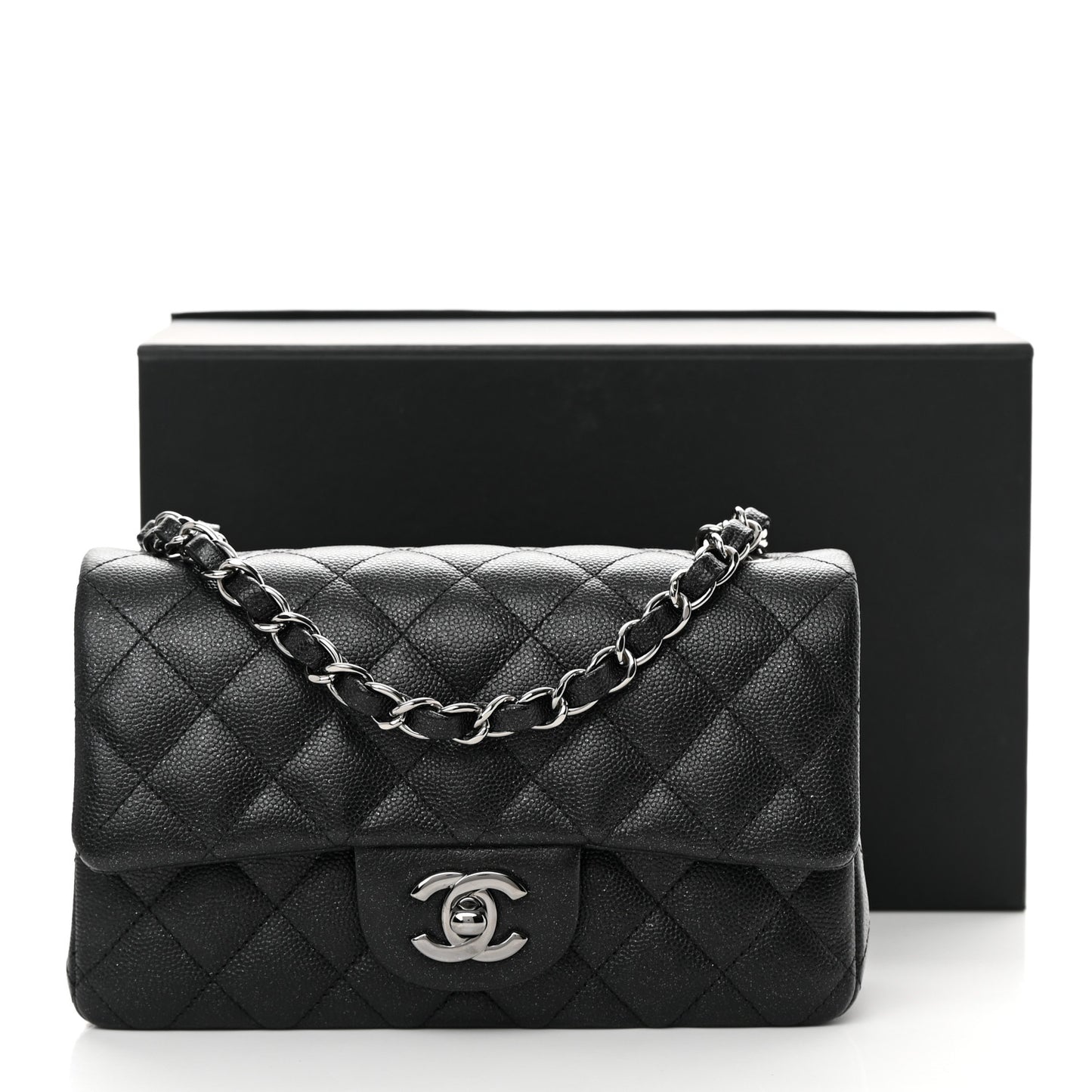 Iridescent Caviar Quilted Mini Rectangular Flap Black