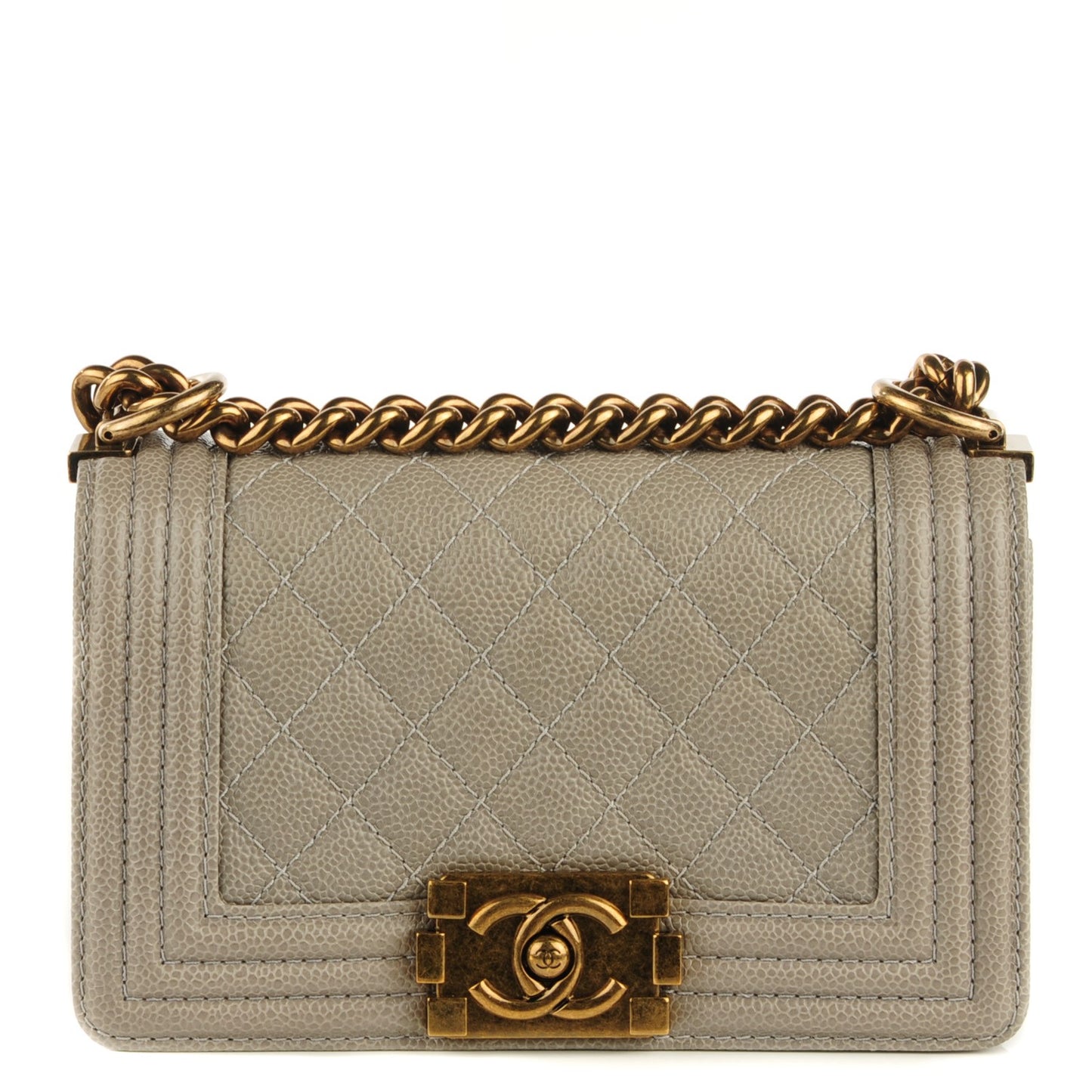 Caviar Quilted Small Boy Flap Light Grey