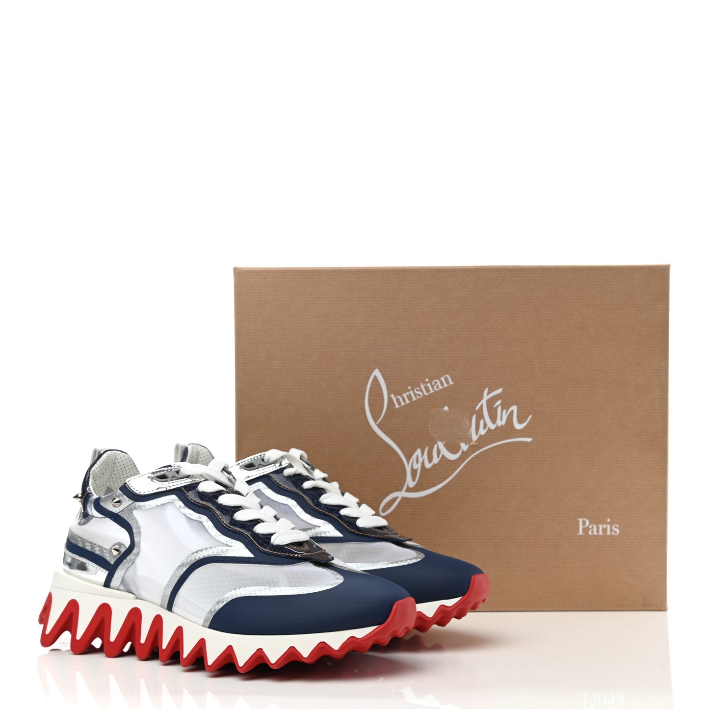 Patent Mesh Denim Rete Sharkina Flat Sneakers 38 Blue White