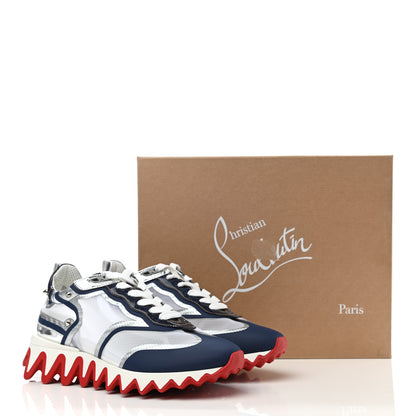 Christian Louboutin Patent Mesh Denim Rete Sharkina Flat Sneakers 38 Blue White 7 of 7