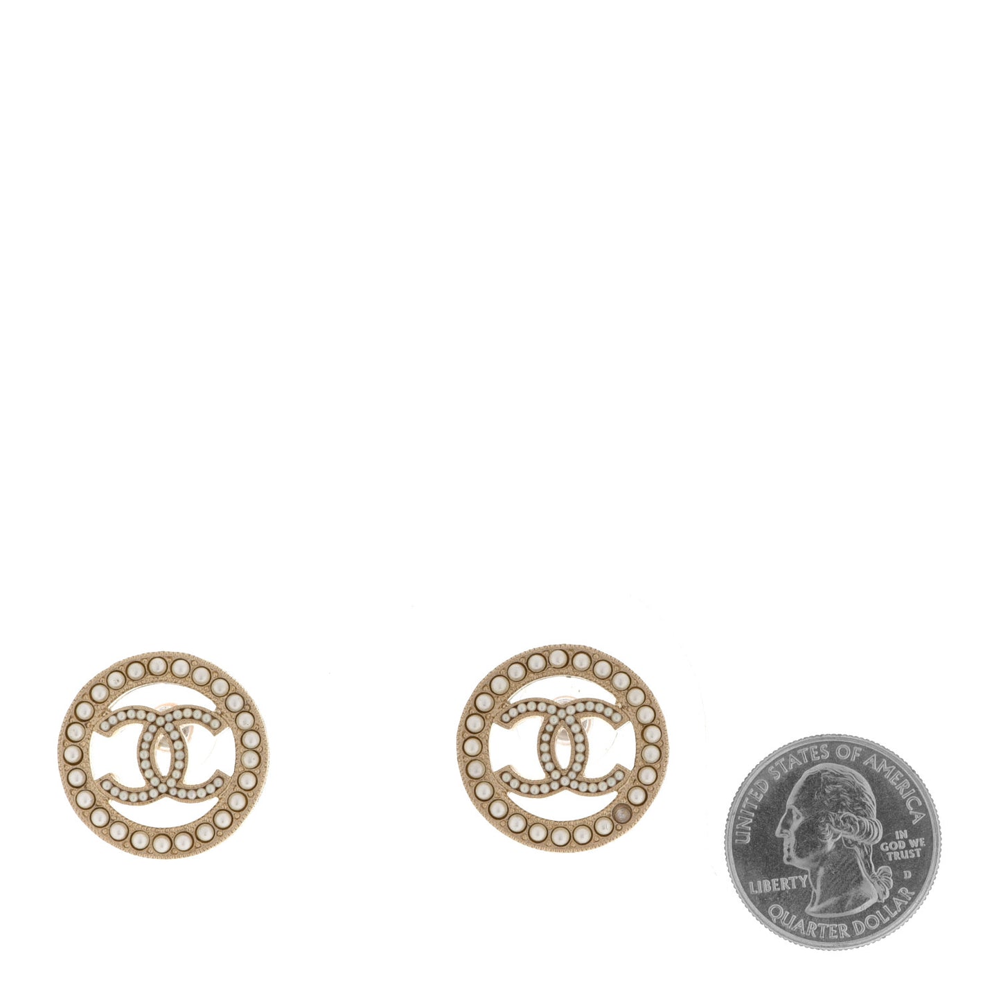 Pearl CC Round Earrings Gold
