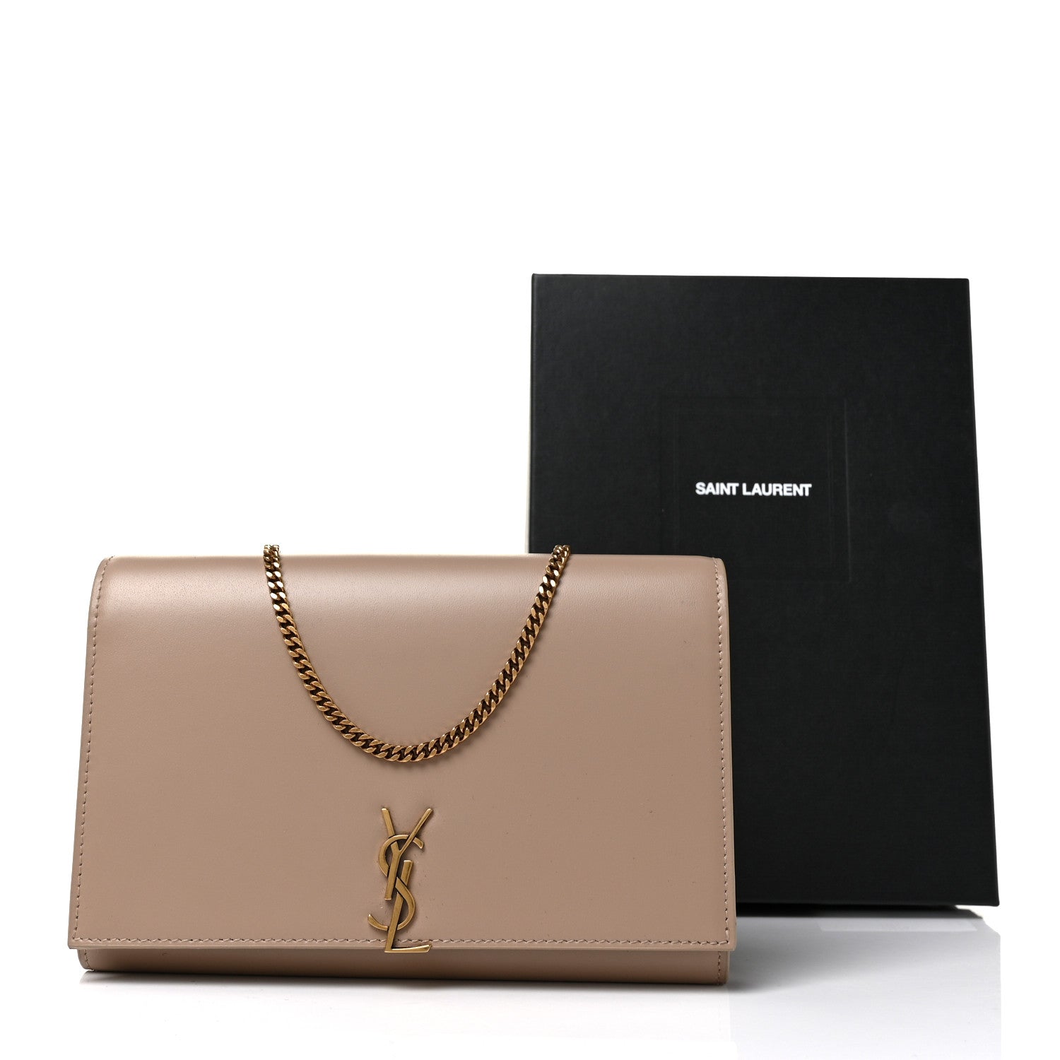 Saint Laurent Glossy Calfskin Monogram Chain Wallet Dark Beige 8 of 8