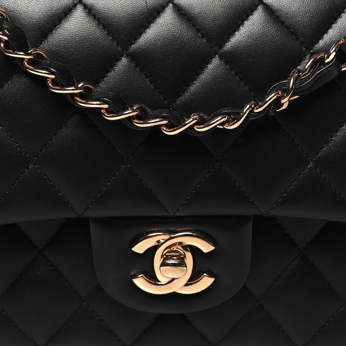Lambskin Quilted Medium Double Flap Black
