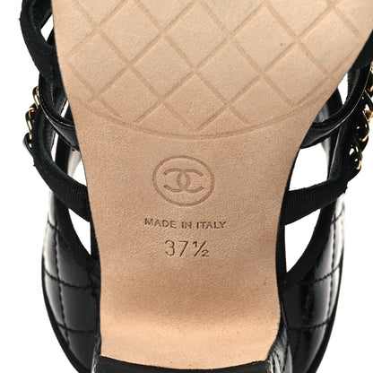 Chanel Distressed Patent Quilted Chain Mule Sandals 37.5 Black 7 of 9