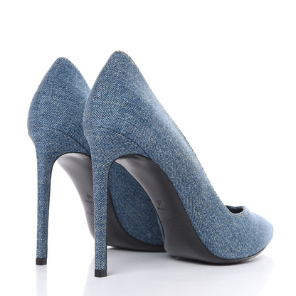 Saint Laurent Denim Classic Paris Escarpin V 105 Skinny Pumps 40 Light Blue 4 of 8