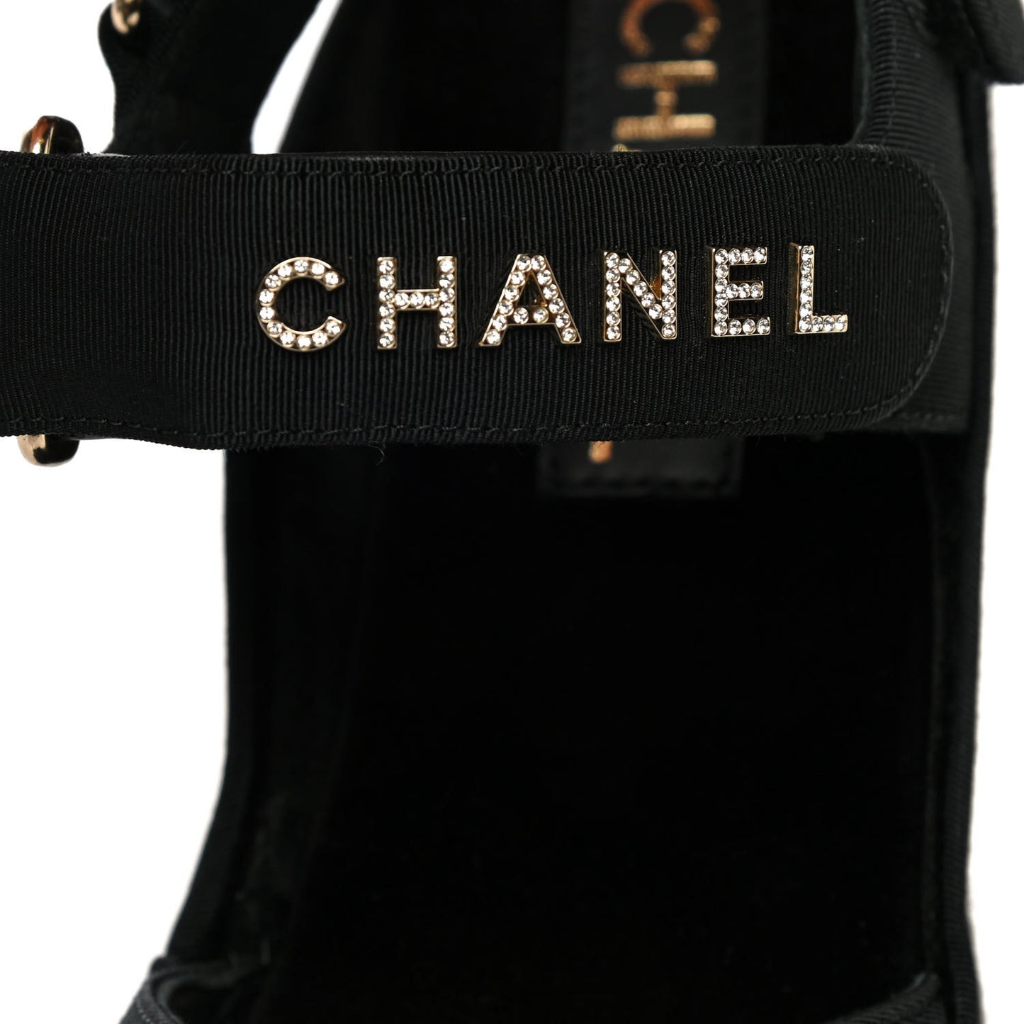 Grosgrain Crystal Logo Platform Sandals 36 Black