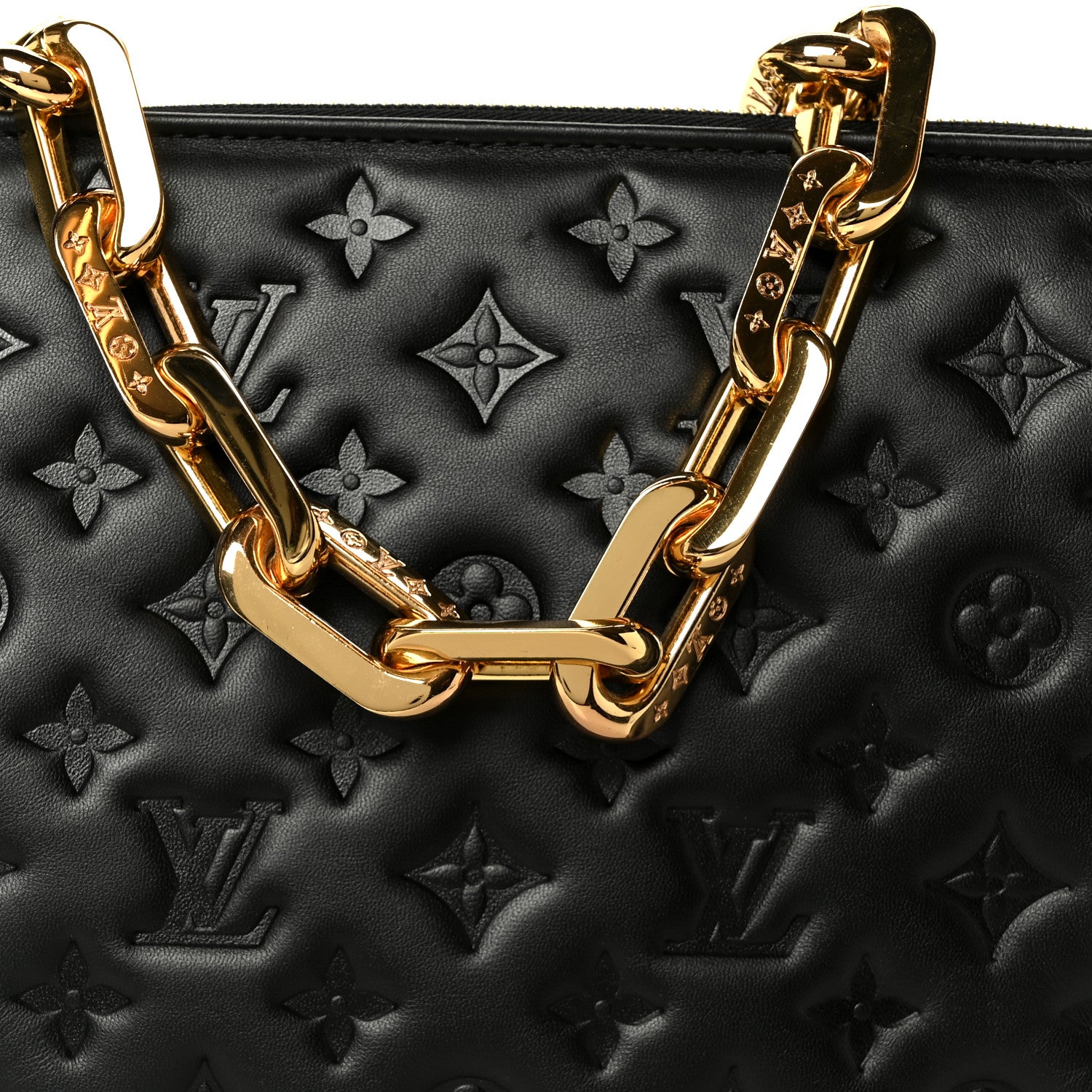 Louis Vuitton Lambskin Embossed Monogram Coussin MM Black 10 of 12