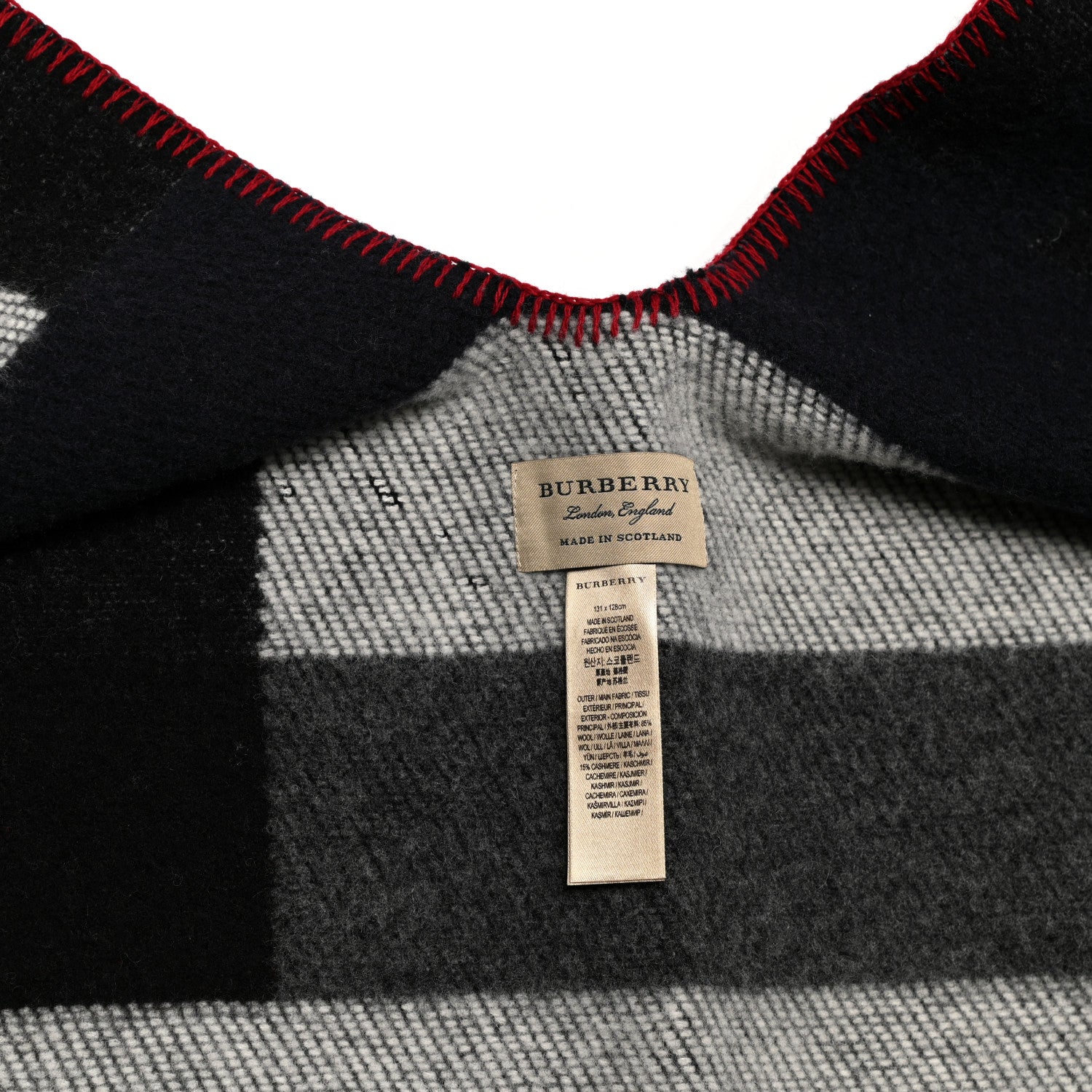 Burberry Wool Cashmere Mega Check Cape Scarf Scarf Navy 2 of 3
