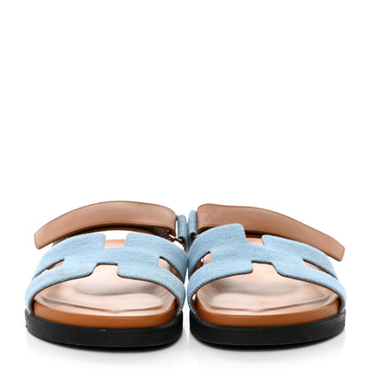 Hermes Denim Calfskin Womens Chypre Sandals 41 Bleu Clair Naturel 3 of 8