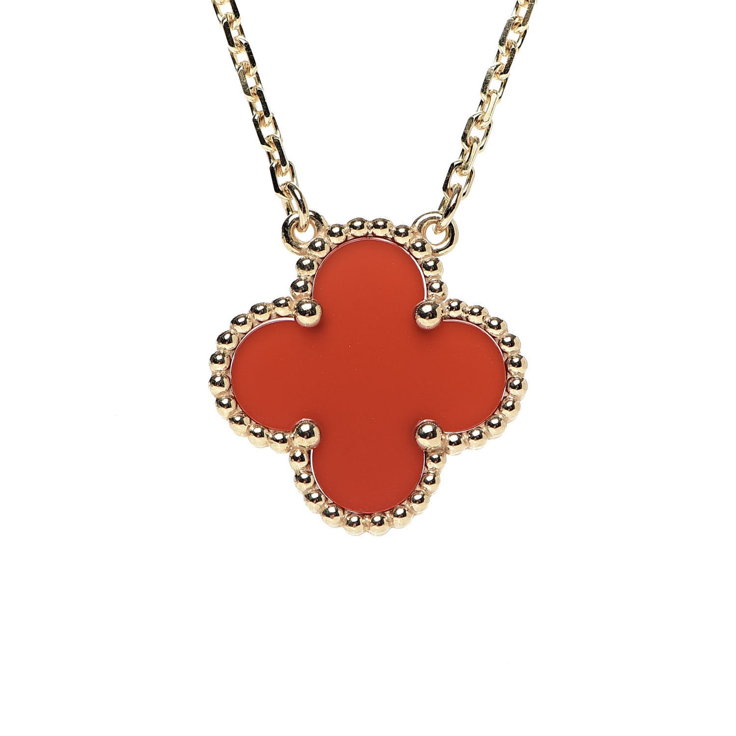 18K Yellow Gold Carnelian Vintage Alhambra Pendant Necklace