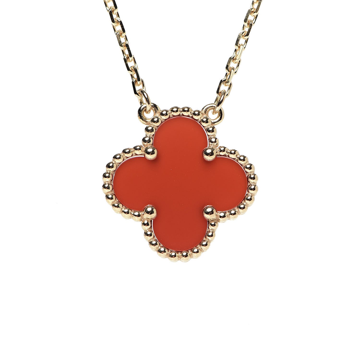 Van Cleef & Arpels 18K Yellow Gold Carnelian Vintage Alhambra Pendant Necklace 4 of 7