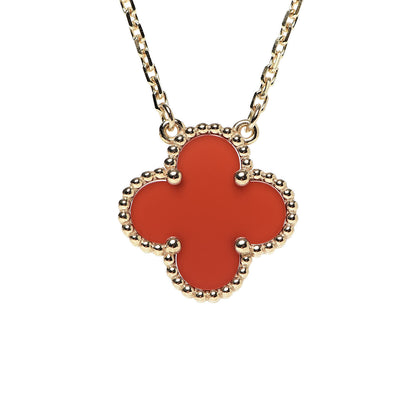 Van Cleef & Arpels 18K Yellow Gold Carnelian Vintage Alhambra Pendant Necklace 4 of 7