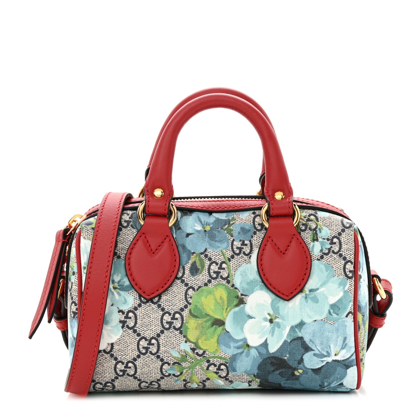 GG Supreme Monogram Blooms Mini Boston Navy Blue Hibiscus