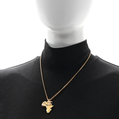 Chanel Crystal Pearl CC Africa Pendant Necklace Gold White 2 of 4